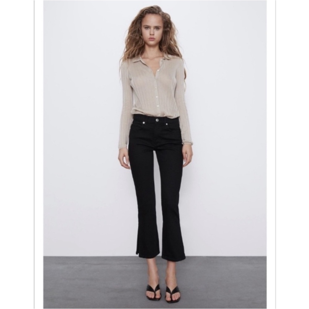 Zara Black Cropped Flare Leg Jeans